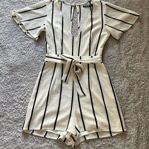 Striped Cream and Black Romper